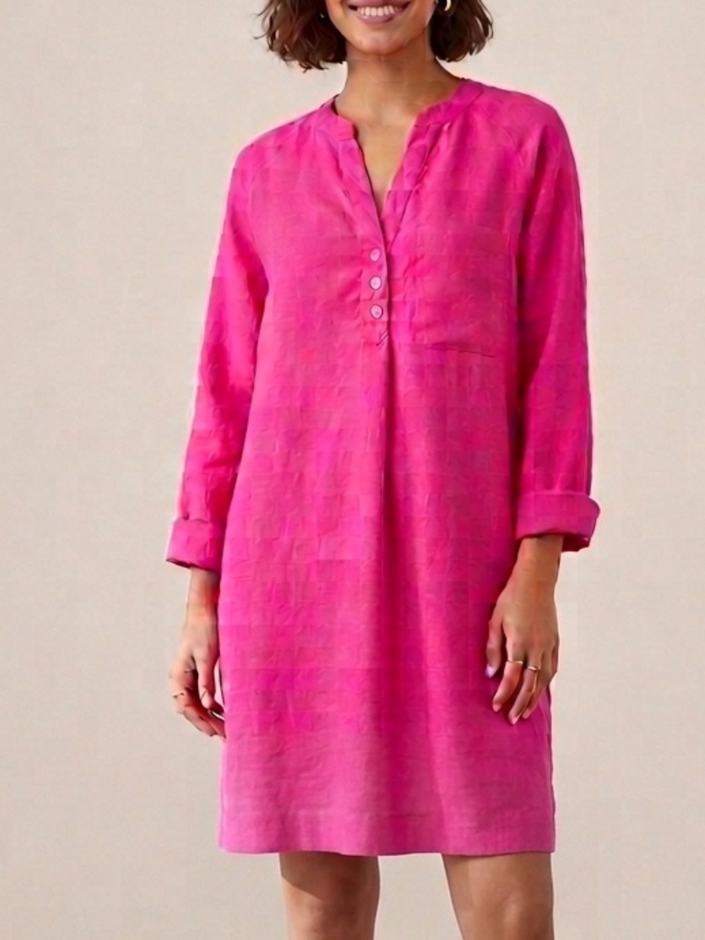 Martha Stewart Pink Button-Front dress Linen Pockets Sz M Sustainable Casual